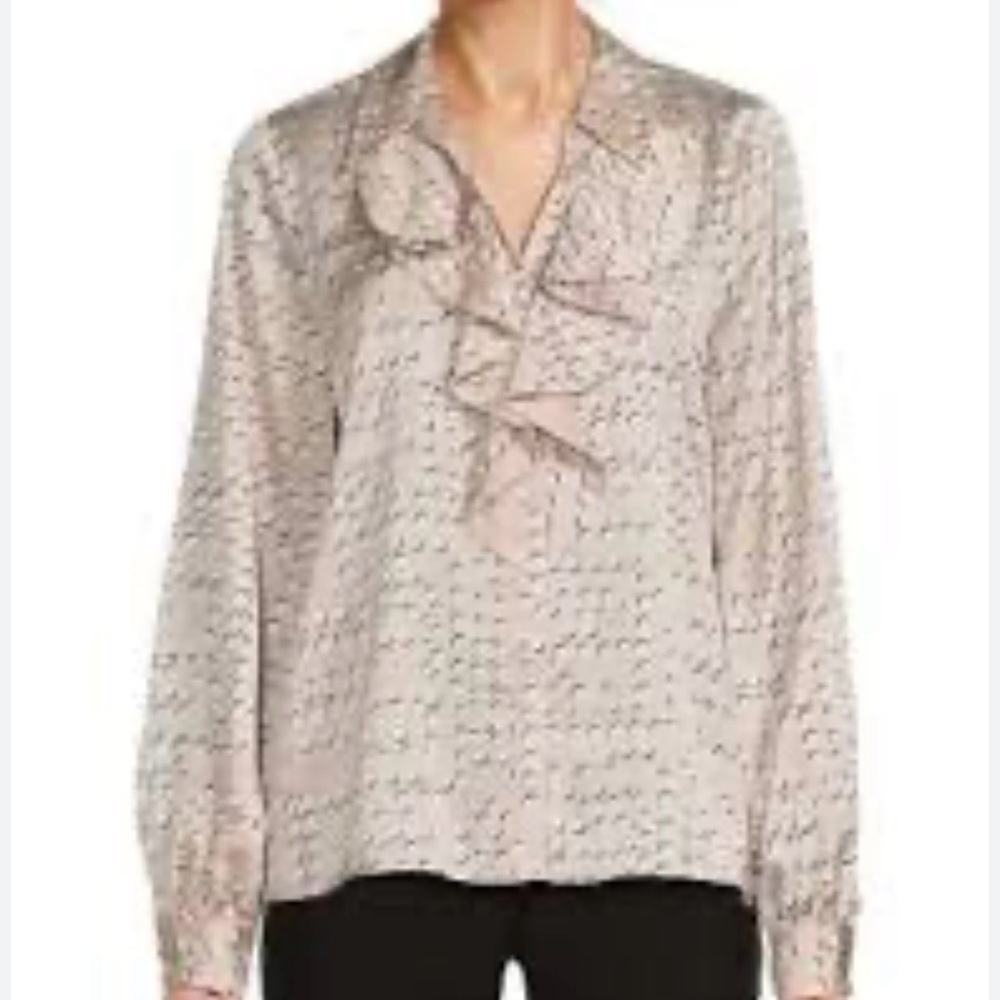Karl Lagerfeld Gold Notched Collar Ruffled Blouse